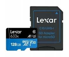 Lexar Microsdxc 128gb 633x 100mb/s U1 V30 + adapteris
