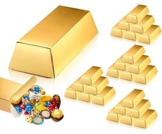 Lhbwhiz 24 auksinių batonėlių saldainių dėžučių pakuotė, Goldtaler dėžutė, lobių plytų aukso folijos popierinės dėžutės, vakarėlio lobių šokolado dėžutė, gimtadienio dekoracija, vestuvėms, piratų vakarėlio reikmenys (14,5 x 5 x 3 cm)