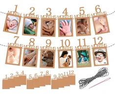 Lhbwhiz nuotraukų girlianda 1-ojo gimtadienio rinkinys, nuo 1 iki 12 mėnesių kabanti sienų dekoracija, kūdikio pirmojo gimtadienio kraft popieriaus girliandos reklaminis skydelis, vaikiška mėnesinė nuotraukų rekvizitas, skirta vakarėlio dekoravimui