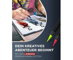 Lieberge Premium teptukų rinkinys - 24 akvarelės spalvos + 2 teptukai su vandens talpykla - teptukas su lanksčiu galiuku akvarelei, rankų rašymui, bullet journal, kaligrafijai