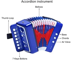 Lieke akordeonas 10 mygtukų akordeonas muzikos instrumentas dovana žaislas pradedantiesiems (mėlynas)