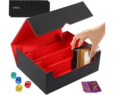 Lifejxwen dėžutė prekybos kortelių saugojimui, kortų kaladės dėžutė mtg 1800+ magnetinėms kortelėms, dėklas su 8 skirtukais, pu odinis dėklas prekybos kortelėms, skirtas yugioh/mtg/tcg/ccg kortelėms, juoda raudona