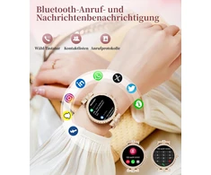 Lige moteriškas išmanusis laikrodis su telefono funkcija, 1.19 colio Amoled fitneso sekiklis su daugiau nei 100 sporto režimų, 24 valandų širdies ritmo miego monitorius, menstruacijų ciklas, Ip68 deimantinis išmanusis laikrodis, skirtas Android Ios, rožin