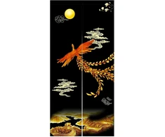 Ligicky Japoniško stiliaus ilga noren užuolaida, stora durų užuolaida, kambario pertvara, gobelenas namų tekstilei, 85 x 180 cm, juoda, feniksas ir didžioji kinų siena
