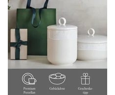 Like. by Villeroy &amp; Boch Winter Glow pailgas indelis, apvalus, smėlio spalvos, tinkamas naudoti mikrobangų krosnelėje, žieminių kepinių indelis, stiklainis, kalėdos, saldainių laikymo indas, sausainių dėžutė, aukščiausios kokybės porcelianas
