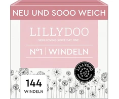 Lillydoo Švelnios kūdikių sauskelnės – 1 dydis (2–5kg), mėnesio dėžutė (144 vnt.), patikima apsauga nuo pratekėjimo, minkštos, be kvapiklių ir losjonų jautriai odai, dermatologiškai patikrintos