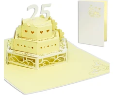 Lin, atšokanti vestuvių atvirutė, 3d sveikinimo atvirutė 25-osioms vestuvių metinėms, sidabrinis vestuvių tortas.