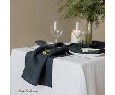 Linen &amp; Cotton Lininis ir medvilninis stalo takelis, audinio stalo takelis, stalo dekoracija Hygge 100% linas juodas (40 x 300 cm) ilgas takelis stalui, valgomojo stalui namų virtuvei, vakarienei, vėlyviems pusryčiams, vakarėliui, Kalėdoms