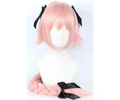 Linfairy ilgas rožinis cosplay perukas su 3 kaspinėliais Helovino kostiumų perukas moterims, plaukų pynė, 95 cm