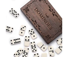 Lingle domino rinkinys - dvigubi 6 domino klasikiniai stalo žaidimai suaugusiems, 28 domino detalės su mediniu dėklu
