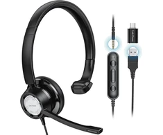 Link Dream ausinės su mikrofonu – Usb/3,5 mm verslo stereo jungtis su Pc/mac – suderinamos su Skype, Teams, Zoom – skirtos skambučių centrui, biurui, internetiniams kursams