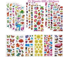 Linkbro 3d lipdukai vaikams, mergaitėms, 25 skirtingi lapai, 600+ purūs lipdukai su jaustukais, dinozaurais, automobiliais, lipdukų rinkinys mažyliams, vakarėlio maišelis, vaikų gimtadienio dovanėlės