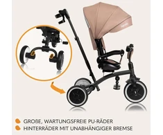 Kelioninis Lionelo Tris Plus daugiafunkcis balansinis triratukas nuo 9 mėnesių iki 5 metų, iki 25 kg, vežimėlis, dideli Pu ratai, pasukama sėdynė, 360° reguliuojamas atlošas, surinkimas be įrankių
