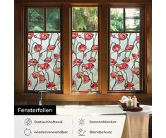 Lipni 3d vitražinė langų plėvelė Fancyclings, skirta privatumui vonioje, priekinėms durims, namams, apsaugai nuo saulės, apsaugai nuo karščio, ramunės, 44 x 120 cm