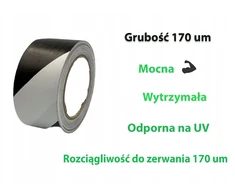 Lipni žymėjimo juosta grindims balta-juoda 50mm x 33m, storis 170um