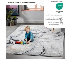 Livabliss Berlin modernus svetainės kilimas - abstraktus marmuro dizainas svetainei 120 x 170 cm, valgomajam, miegamajam - didelis marmurinis kilimas, minkštas trumpo plauko kilimas pilkos, mėlynos, dramblio kaulo spalvos