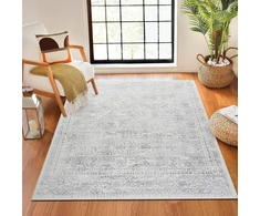 Livabliss Marrakech Vintage didelis kilimas – rytietiškas boho stilius svetainei, valgomajam, miegamajam – 160 x 216 cm, trumpo plauko, lengvai prižiūrimas – pilkos ir kreminės spalvos raštas
