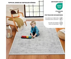 Livabliss Marrakech Vintage didelis kilimas – rytietiškas boho stilius svetainei, valgomajam, miegamajam – 160 x 216 cm, trumpo plauko, lengvai prižiūrimas – pilkos ir kreminės spalvos raštas