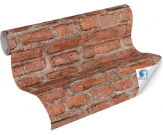 Livingwalls Designdrop 784561 iš anksto įklijuojami flizeliniai tapetai – tapetavimas be klijų – raudoni, rudi – akmens imitacijos tapetai, pagaminti Vokietijoje