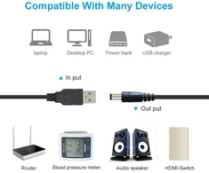 Liwinting 2 x 1 m / 3.28 pėdos usb į nuolatinės srovės kištuką, 5 v usb į nuolatinės srovės kabelį, 5.5 mm x 2.1 mm nuolatinės srovės kištuko lizdo keitiklį, maitinimo įkrovimo kabelį, tinkamą 5.5/2.1 mm nešiojamiesiems kompiuteriams, maršrutizatoriams, m