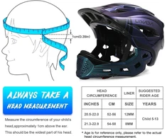 Lixada vaikiškas dviračio šalmas, uždaras veidas, nuimamas, unisex, 52–58 cm, vaikiškas šalmas 2 viename, integruotas, reguliuojamo dydžio, su nuimama smakro apsauga, šalmas riedučiams, dviračiams, riedlentėms
