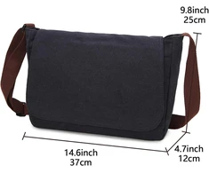Lizbin Pečių krepšys, klasikiniai vintage stiliaus messenger tipo krepšiai, drobės pečių krepšys, pečių krepšys, mažas pečių krepšys vyrams ir moterims, pečių krepšys, darbo krepšys (juodas), juodas