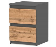 Loft stiliaus naktinis staliukas 40 cm, pilkas matinis, ąžuolo wotan spalvos, didelis naktinis staliukas miegamajam