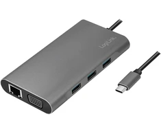 Logilink Ua0383 - usb 3.2 (gen 1) doko stotis su 10 prievadų ir pd (power delivery) 100 w, 1 x usb-c (pd) / 3 x usb 3.0 / 1 x hdmi / 1 x vga / 1 x rj45 / 1 x microsd / 1 x sd / 1 x 3.5 mm audio /