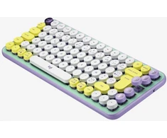 Logitech Pop Keys mechaninė belaidė klaviatūra su pritaikomais jaustukų klavišais, prancūziškas Azerty išdėstymas - žalia/violetinė