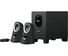 Kompiuterio kolonėlės Logitech Z313 2.1 garsiakalbių sistema su žemų dažnių garsiakalbiu, 50 W didžiausia galia, 3,5 mm įvestis, ausinių lizdas, valdikliai ant valdymo bloko, Eu kištukas, Pc / Tv / planšetinis kompiuteris / mobilusis telefonas - juodas