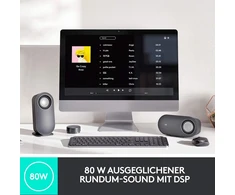 Kompiuterio kolonėlės Logitech Z407 Bluetooth kompiuteriniai garsiakalbiai su žemų dažnių garsiakalbiu ir belaidžiu valdymu, erdvę užpildantis garsas, aukščiausios kokybės garsas su keliais įėjimais, Usb garsiakalbiai - juodi