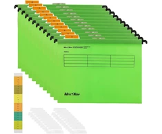 Lolysic pakabinamų bylų rinkinys, 20 vnt., 244 x 314 mm, polipropileninė kartoteka su 20 papildomų spaudžių su etiketėmis biurui, mokyklai ir stalui (emerald)
