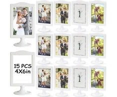 Lopyxbr 15 nuotraukų rėmelių rinkinys 10 x 15 cm dvipusis nuotraukų rėmelis baltas nuotraukų rėmelis pastatomas nuotraukų rėmelis su pagrindu 2 nuotraukoms, vestuvėms, vakarėliams
