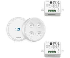 Loratap belaidis šviesos jungiklio rinkinys su 1 nuotolinio valdymo pulteliu ir 2 imtuvais, 230 V belaidis įmontuotas jungiklis šviestuvams ir prietaisams iki 2300 W, belaidis valdymas be papildomų laidų, 200 m veikimo nuotolis