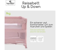 Lorelli Up and Down 3-in-1 vaikiška lovelė, šoninė lovelė ir maniežas, lovelė su 2 lygiais, šoninis įėjimas ir sulankstoma šoninė sienelė, kelioninė vaikiška lovelė, rožinė