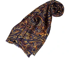 Laikrodis Lorenzo Cana 89139 moteriškas šalis 100% šilkas harmoningų spalvų margintas dvigubo sluoksnio šilko šalikas 30 cm x 160 cm, mėlynas, raudonas, geltonas, oranžinis