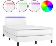 Lova su spyruoklėmis/čiužiniu/LED, balta 120x200cm dirbtinė oda
