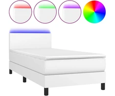 Lova su spyruoklėmis/čiužiniu/LED, balta 100x200cm dirbtinė oda