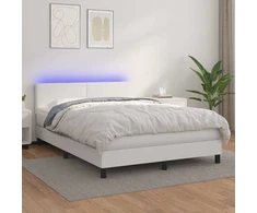Lova su spyruoklėmis/čiužiniu/LED, balta 140x190cm dirbtinė oda