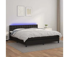 Lova su spyruoklėmis/čiužiniu/LED, juoda 180x200cm dirbtinė oda
