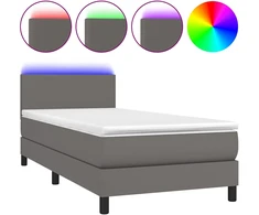Lova su spyruoklėmis/čiužiniu/LED, pilka 100x200cm dirbtinė oda