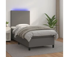 Lova su spyruoklėmis/čiužiniu/LED, pilka, 90x190cm dirbtinė oda