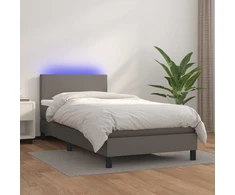 Lova su spyruoklėmis/čiužiniu/LED, pilka 100x200cm dirbtinė oda