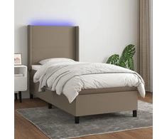 Lova su spyruoklėmis/čiužiniu/LED, taupe, 90x190 cm, audinys