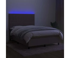 Lova su spyruoklėmis/čiužiniu/LED, taupe, 140x190 cm, audinys