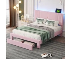 Lova Lovytė apmušta audiniu 140 x 200 cm, Led ir Usb lizdai, dideli stalčiai