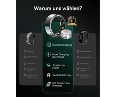 Lozltx išmanusis žiedas Android, kariniu būdu išbandytas titano dizainas ir Ip68, išmanusis žiedas, Jz5.0 lustas ir 0% matavimo paklaida Sgs sertifikuotas, fitneso žiedas, 22 kalbų palaikymas, išmanieji žiedai vyrams ir moterims, sidabrinis