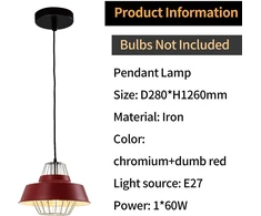 Lqwell® modernus pakabinamas šviestuvas E27, minimalistinis industrinis pakabinamas šviestuvas, vintažinis pakabinamas šviestuvas virtuvei, svetainei, miegamajam, valgomajam, kavinėms, metalinis sietynas, lubinis šviestuvas, matinė raudona