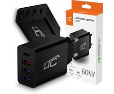 Ltc 60w tinklo įkroviklis: 4xusb, Usb-c Pd 20w, Usb-a Qc 3.0