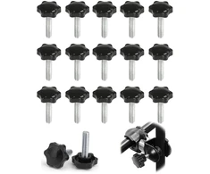 Ltsbaed žvaigždės formos varžtas M6 x 40 mm, 15 vnt. pakuotė, rievėtas varžtas su plastikine rankena, žvaigždės formos rankenėlės sriegio tvirtinimo rankenėlė, rievėti varžtai, anglinis plienas, juodas, skirtas pramoninei įrangai